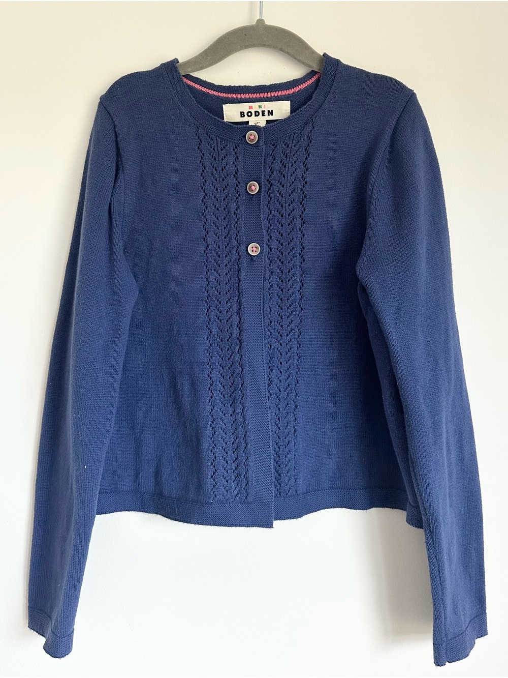 MINI BODEN Girls Navy Blue Knit Button Front Cardigan Size 7-8Y